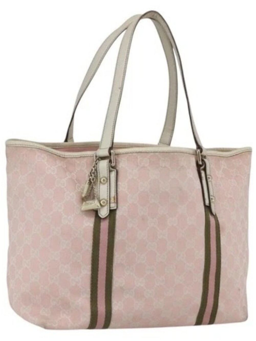 GUCCI GG Canvas Sherry Line Tote Bag Pink Gold khaki 139260 Auth 168002